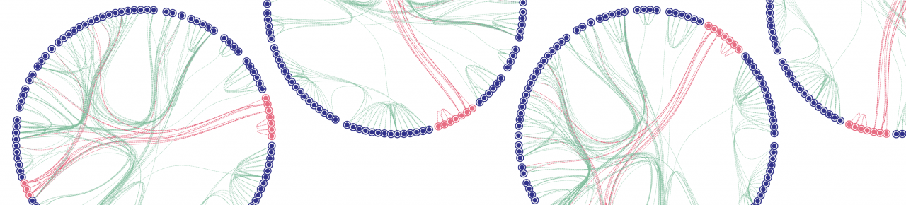 Schematic representation of large circles with multiple crossing lines in different colors